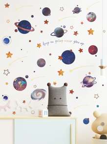 2pcs Outer Space Planet Pattern Wall Sticker Gift For Kids Bedroom - Multicolor - View 2
