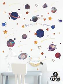 2pcs Outer Space Planet Pattern Wall Sticker Gift For Kids Bedroom - Multicolor - View 3