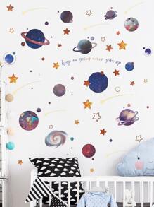 2pcs Outer Space Planet Pattern Wall Sticker Gift For Kids Bedroom - Multicolor - View 1