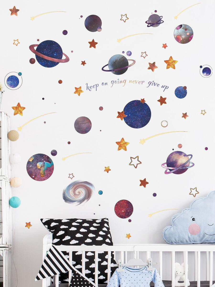 2pcs Outer Space Planet Pattern Wall Sticker Gift For Kids Bedroom - Multicolor - View 1