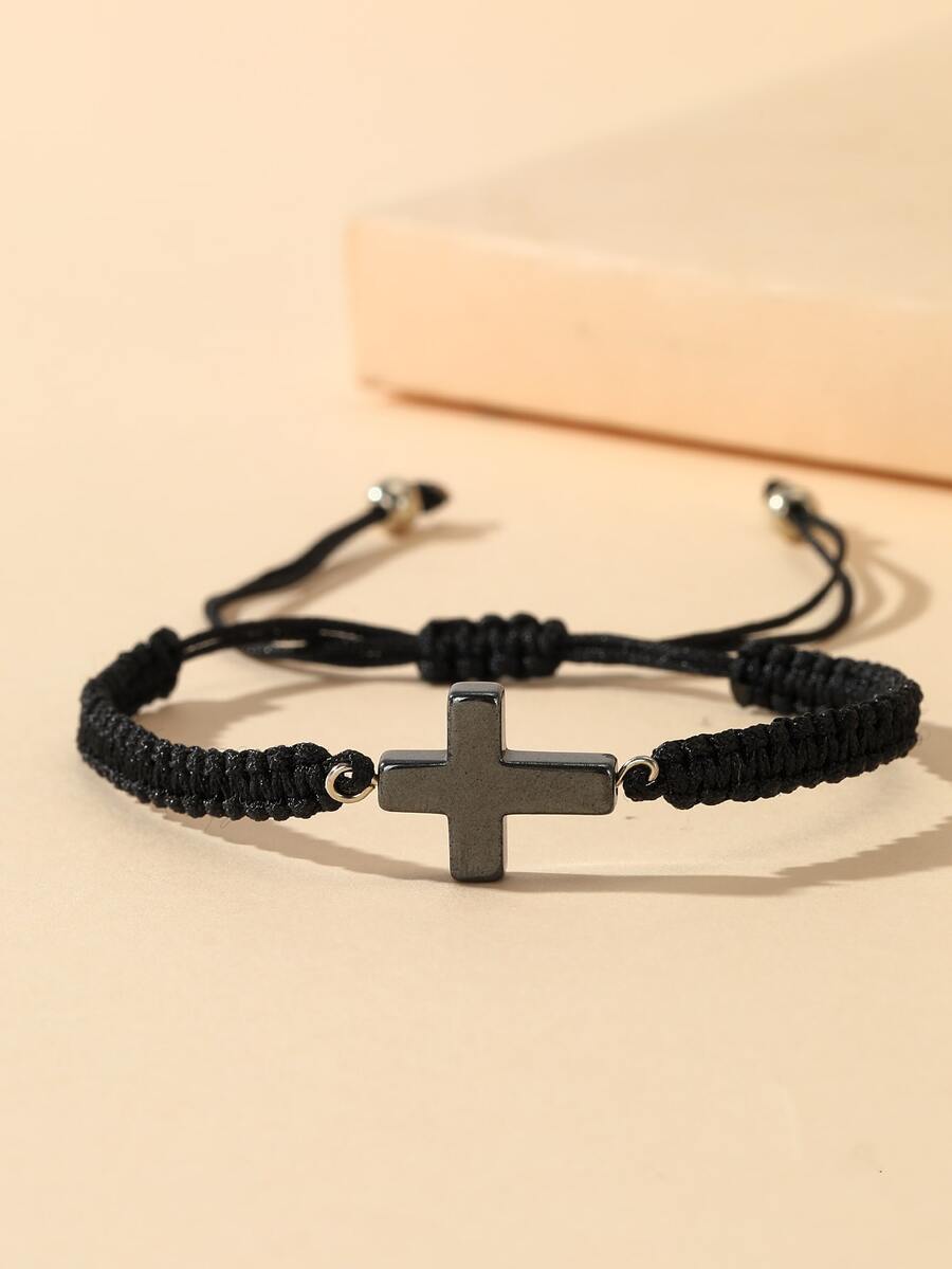 交叉裝飾手環 - 黑色 - 查看 1
