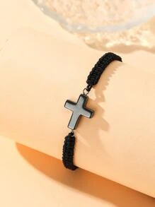 交叉裝飾手環 - 黑色 - 查看 2