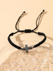 交叉裝飾手環 - 黑色 - 查看 5