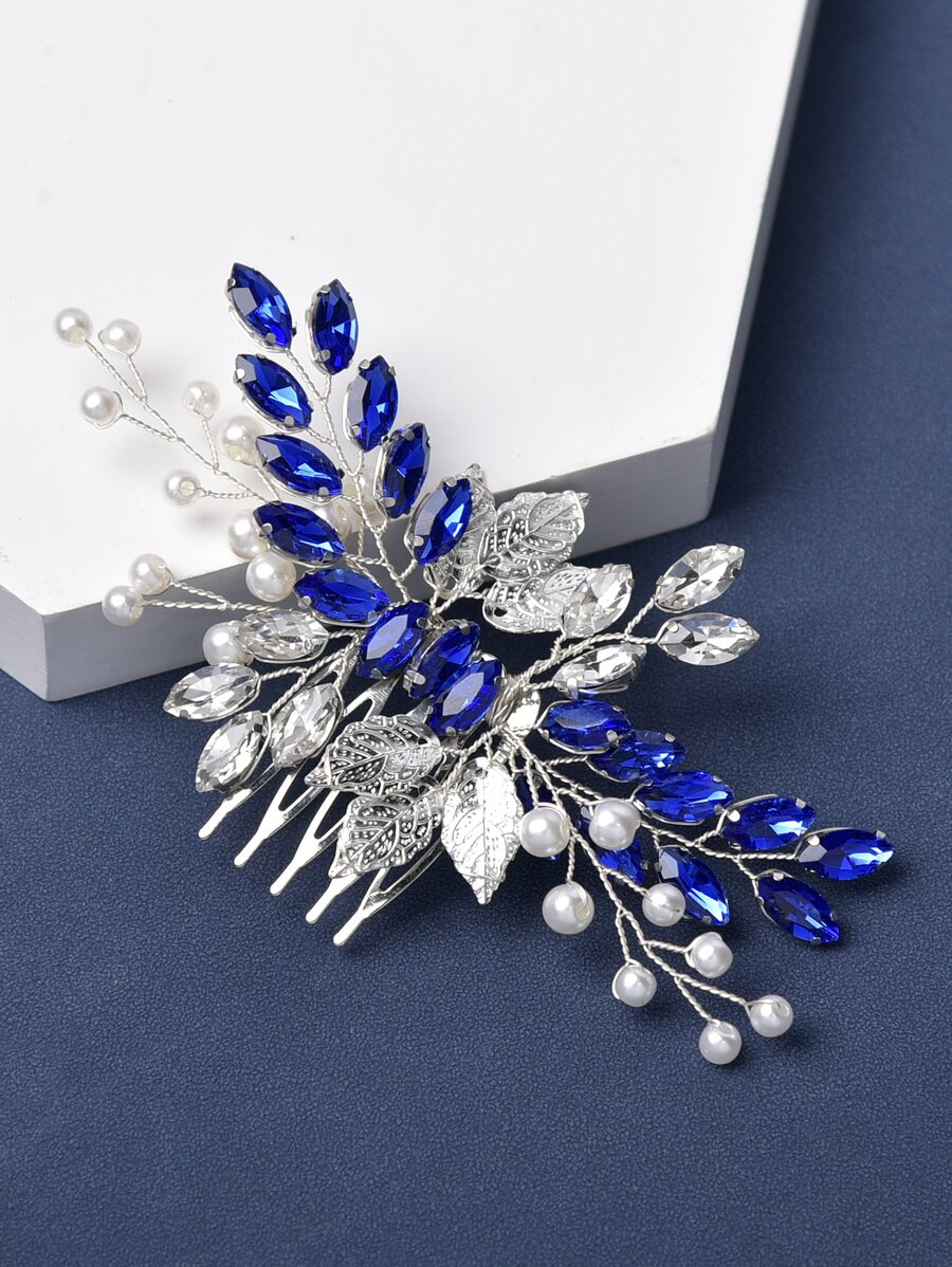 1pc Elegant Handmade Faux Pearl Alloy Leaf Design Hair Comb, Bridal/Party Hair Accessory Valentine's Day Accessories,Wedding Hair Accessories - Silver - View 1