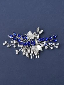 1pc Elegant Handmade Faux Pearl Alloy Leaf Design Hair Comb, Bridal/Party Hair Accessory Valentine's Day Accessories,Wedding Hair Accessories - Silver - View 2
