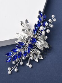 1pc Elegant Handmade Faux Pearl Alloy Leaf Design Hair Comb, Bridal/Party Hair Accessory Valentine's Day Accessories,Wedding Hair Accessories - Silver - View 3