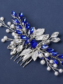 1pc Elegant Handmade Faux Pearl Alloy Leaf Design Hair Comb, Bridal/Party Hair Accessory Valentine's Day Accessories,Wedding Hair Accessories - Silver - View 4