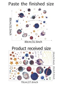 2pcs Outer Space Planet Pattern Wall Sticker Gift For Kids Bedroom - Multicolor - View 6