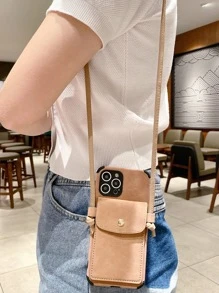 素色手機殼帶卡包和手機掛繩 - 米色 - 查看 2