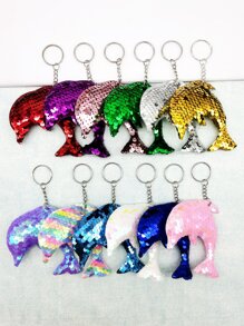 12pcs Sequin Dolphin Charm Keychain - Multicolor - View 1