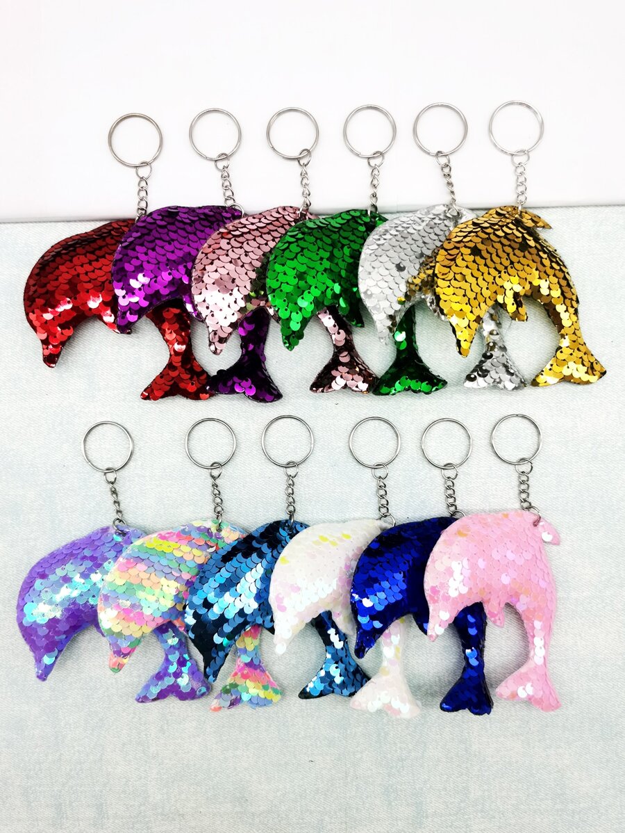 12pcs Sequin Dolphin Charm Keychain - Multicolor - View 1
