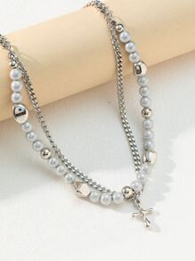 1 Pieza Collar De Cuentas Brillantes Y Moderno Para Mujer Con Combinación De Cadena De Acero Inoxidable - Multicolor - Ver 2