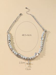 1 Pieza Collar De Cuentas Brillantes Y Moderno Para Mujer Con Combinación De Cadena De Acero Inoxidable - Multicolor - Ver 3