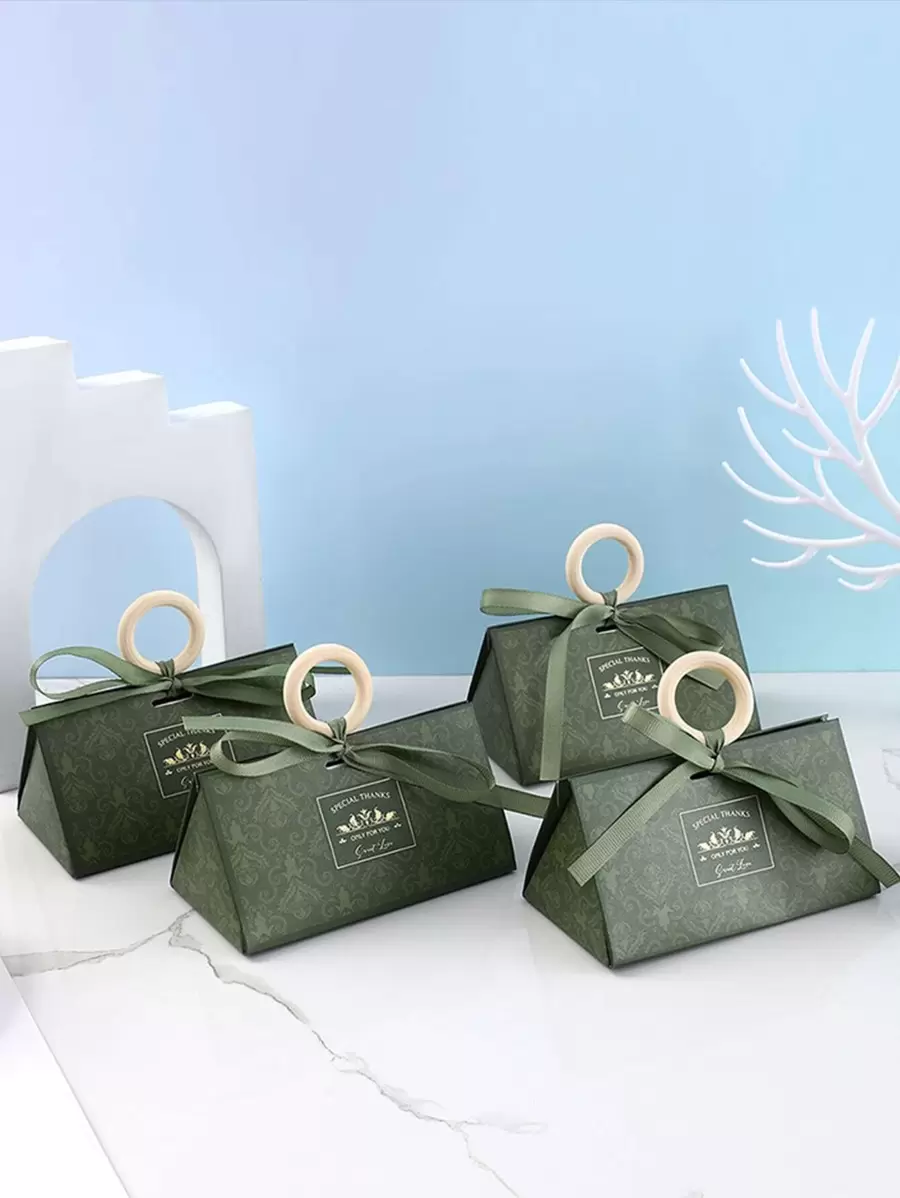 Hộp quà tặng đồ họa chữ cái 10 cái/bộ, hộp quà tặng trang trí nơ tay cầm hiện đại cho bữa tiệc, ngày lễ tình nhân - Màu xanh lá cây đậm - Xem 1