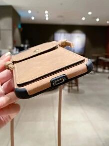 素色手機殼帶卡包和手機掛繩 - 米色 - 查看 4