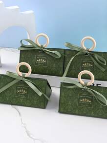 Hộp quà tặng đồ họa chữ cái 10 cái/bộ, hộp quà tặng trang trí nơ tay cầm hiện đại cho bữa tiệc, ngày lễ tình nhân - Màu xanh lá cây đậm - Xem 3