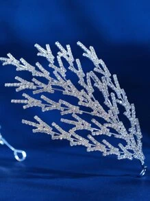 1pc Style Bridal Party Hair Accessories Crystal Rhinestone Headband With Twig Decor Royal Tiaras Snowflake Valentine's Day Accessories - Silver - View 4