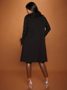 SHEIN SXY Fuzzy Trim Open Front Coat - Black - View 3
