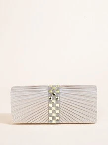 Bolso cuadrado plisado con decoración de diamantes de imitación de satén, monedero de novia perfecto para bodas, bailes y eventos de fiesta