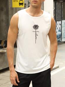 Manfinity Men Floral & Letter Print Tank Top - White - View 4
