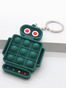 1pc Silicone Robot Shaped Press & Decompression Keychain - Dark Green - View 1