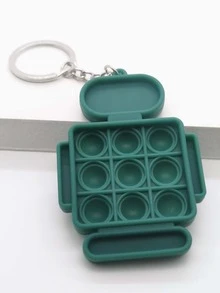 1pc Silicone Robot Shaped Press & Decompression Keychain - Dark Green - View 2