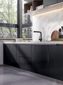 1 件厚哑光黑色壁纸，用于家庭装饰，自粘式翻新墙贴，用于橱柜、书桌、椅子和房间背景，翻新贴纸可撕墙板、墙纸、壁纸、春季装饰物品让您的家焕然一新，拉玛装饰贴纸 - 黑色 - 查看 5