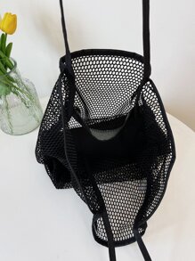 鏤空網紗海灘包 - 黑色 - 查看 5