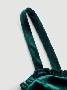 SHEIN MOD Frill Trim Ruched Asymmetrical Hem Velvet Cami Dress