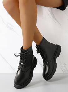 Lace-up Front Combat Boots - Black - View 5
