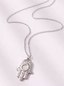 1入組手掌吊墜項鍊,不銹鋼首飾類 - 復古銀色 - 查看 4