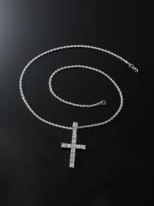 For Women Men Rhinestone Cross Charm Necklace Inlaid Cubic Zirconia Simple Exquisite Alloy for Jewelry Gift - Silver - View 3