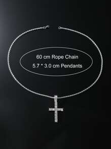 For Women Men Rhinestone Cross Charm Necklace Inlaid Cubic Zirconia Simple Exquisite Alloy for Jewelry Gift - Silver - View 5