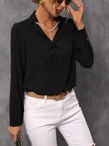 Pearl Twist Front Blouse - Black - View 1