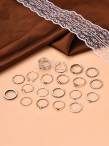 20 cái Rhinestone & Heart Decor Ring - Màu Bạc Cổ - Xem 3