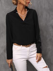 Pearl Twist Front Blouse - Black - View 4
