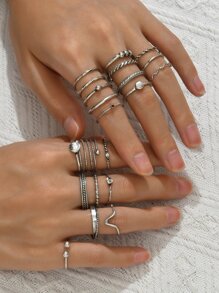 20 cái Rhinestone & Heart Decor Ring - Màu Bạc Cổ - Xem 4
