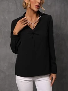 Pearl Twist Front Blouse - Black - View 5