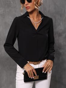 Pearl Twist Front Blouse - Black - View 6