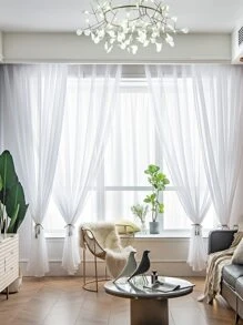 Solid Single Panel Sheer Curtain - White - View 1