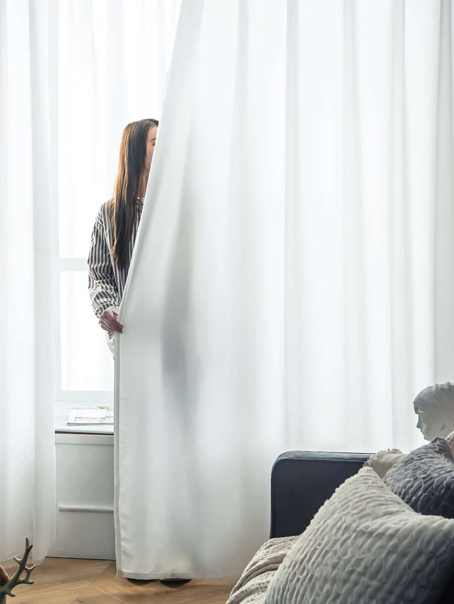 Cortina transparente panel única liso - Blanco - Ver 1