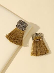 1pair Retro Casual Elegant Textured Tassel Fringe Decor Earrings For Women Girls Accessories Jewelry