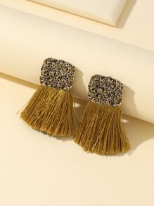 1pair Retro Casual Elegant Textured Tassel Fringe Decor Earrings For Women Girls Accessories Jewelry