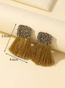 1pair Retro Casual Elegant Textured Tassel Fringe Decor Earrings For Women Girls Accessories Jewelry