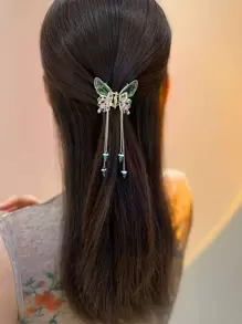 Flower & Faux Pearl Decor Butterfly Design Hair Claw