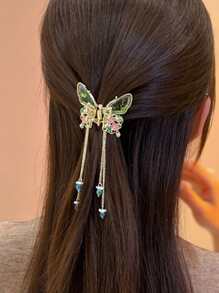 Flower & Faux Pearl Decor Butterfly Design Hair Claw