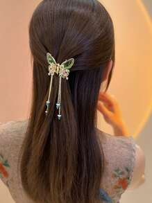 Flower & Faux Pearl Decor Butterfly Design Hair Claw