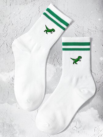 1 Pair Unisex Dinosaur Printed Sports Mid-Calf Socks, Soft Comfortable Casual Moisture Wicking Breathable, Suitable For Students Returning To School And Daily Use For Adults And Couples, Fall Socks