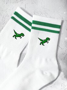 1 par de calcetines medianos unisex con estampado de dinosaurio para deportes, suaves y cómodos, de uso casual, que absorben la humedad y transpiran, adecuados para estudiantes que regresan a la escuela y para uso diario de adultos y parejas