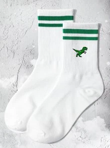 1 par de calcetines medianos unisex con estampado de dinosaurio para deportes, suaves y cómodos, de uso casual, que absorben la humedad y transpiran, adecuados para estudiantes que regresan a la escuela y para uso diario de adultos y parejas